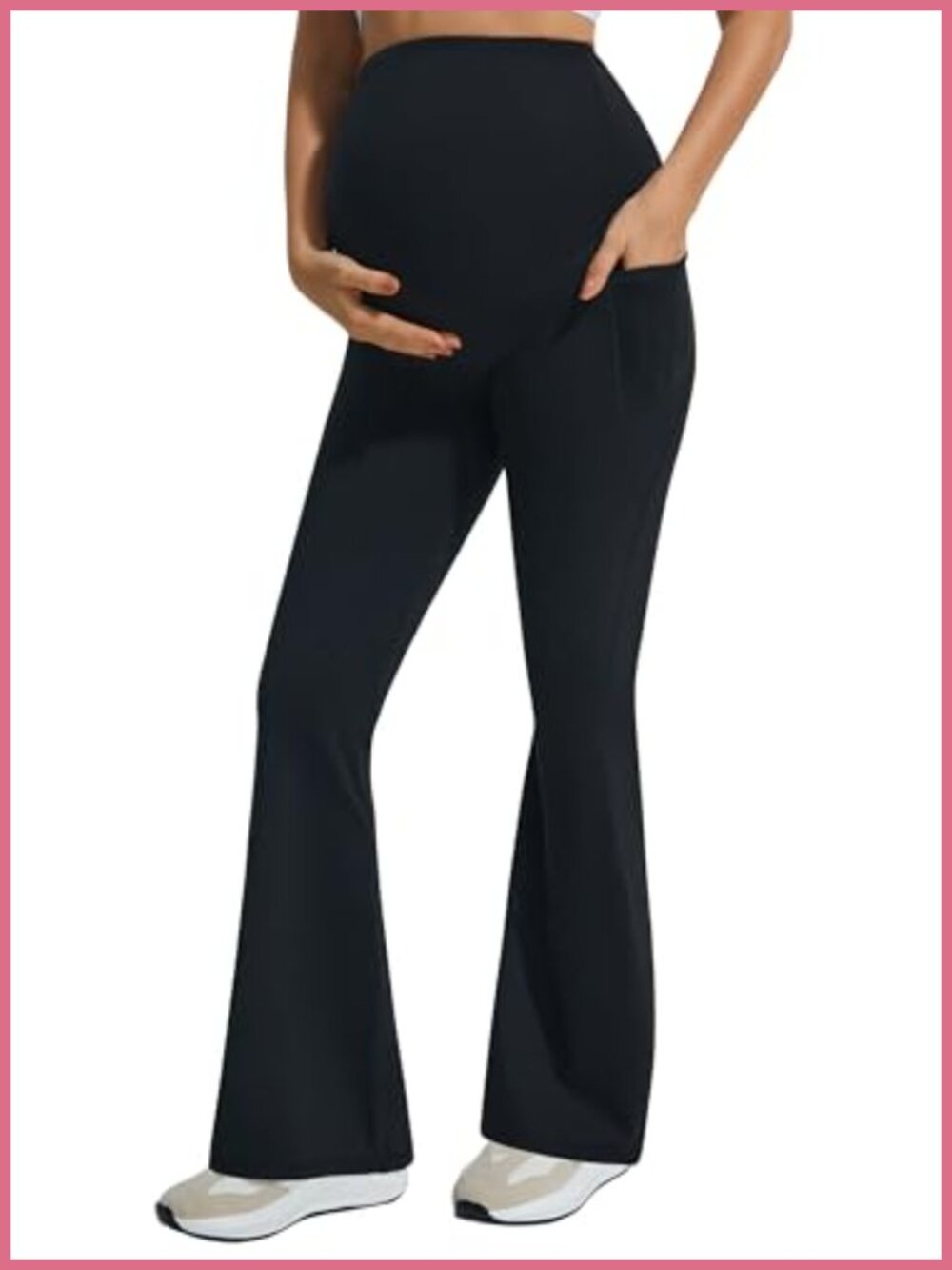 Maternity Flare Leggings Over Belly Side Pockets Pregnancy Yoga Pants